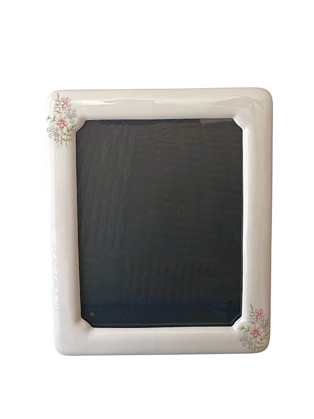 VTG  80s Pink Green Floral Cottage‎ Granny Core Ivory Ceramic Photo Frame 12X10